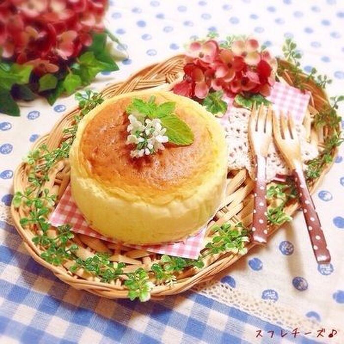 材料3つ*ふわふわシュワシュワ〜なスフレチーズケーキ♡