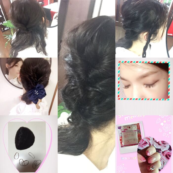 簡単・時短貧乏パーマでヘアアレンジ(≧∇≦)セリアのネイルシール♪