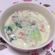 輪切りエリンギでなんちゃってホタテクリーム煮(言われなきゃ気づかない!)