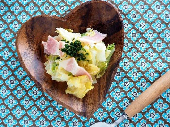 春キャベツとベーコンの温サラダ フライパンに入れるだけの簡単朝食♪