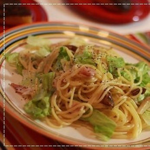 レタスシャキシャキ♪ベーコンとエリンギのクリームだしパスタ☆