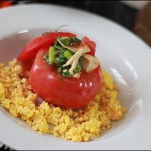 春のおもてなしに♪菜の花とささみのトマトカップサラダ☆