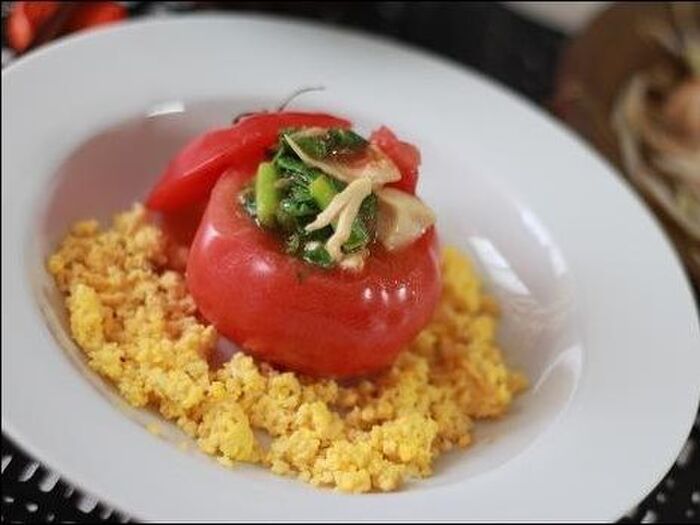 春のおもてなしに♪菜の花とささみのトマトカップサラダ☆