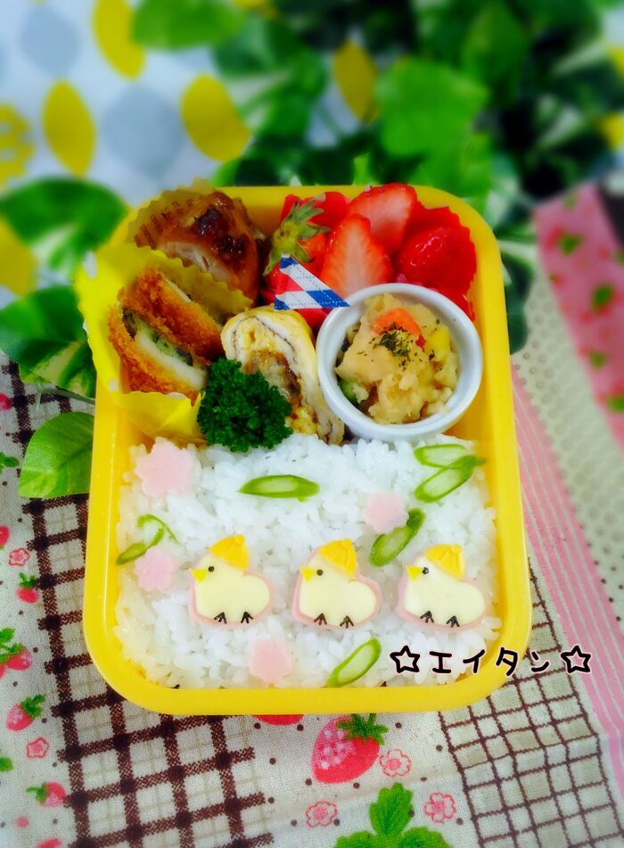 キャラ弁♡ハート型deひよこチャン弁当