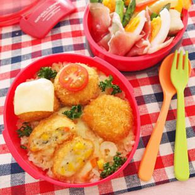 簡単!彩り豊かな「クリーミーフライのドリア弁当」