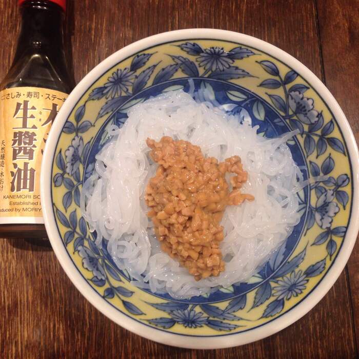 ③納豆とこんにゃく+しょうゆ