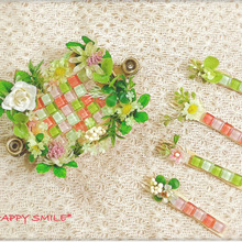 バンブーフォーク、木製スティックとタイルでフラワーグリーンな箸置きセット♪