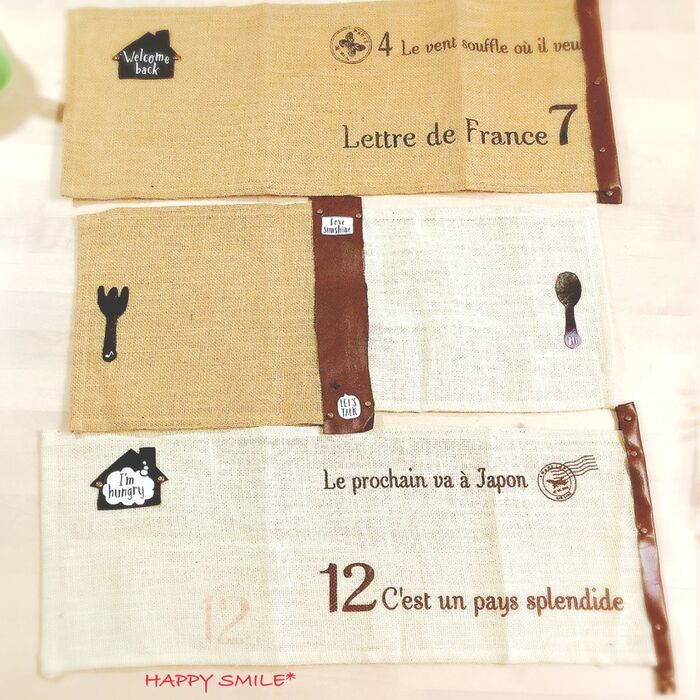 麻のテーブルセンターと皮で手作り!ランチョンマット♪