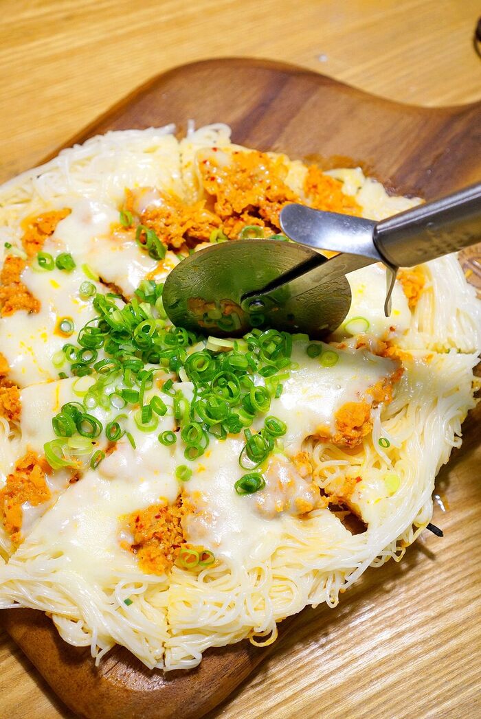 そうめんでキムチ餃子ピザ