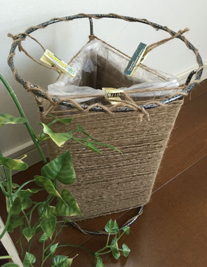 優しい風合い☆麻ひもとフラワースタンドでNatural tasteなゴミ箱☆