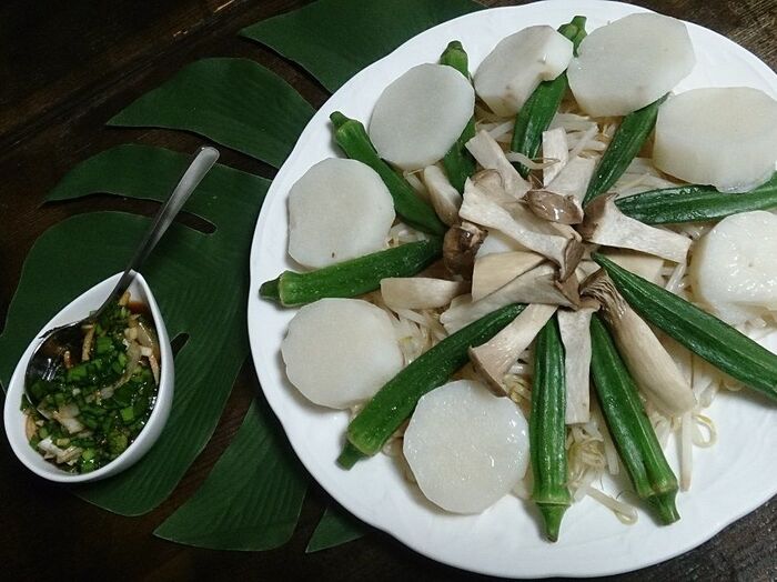 薬味醤油で食べるホットサラダ