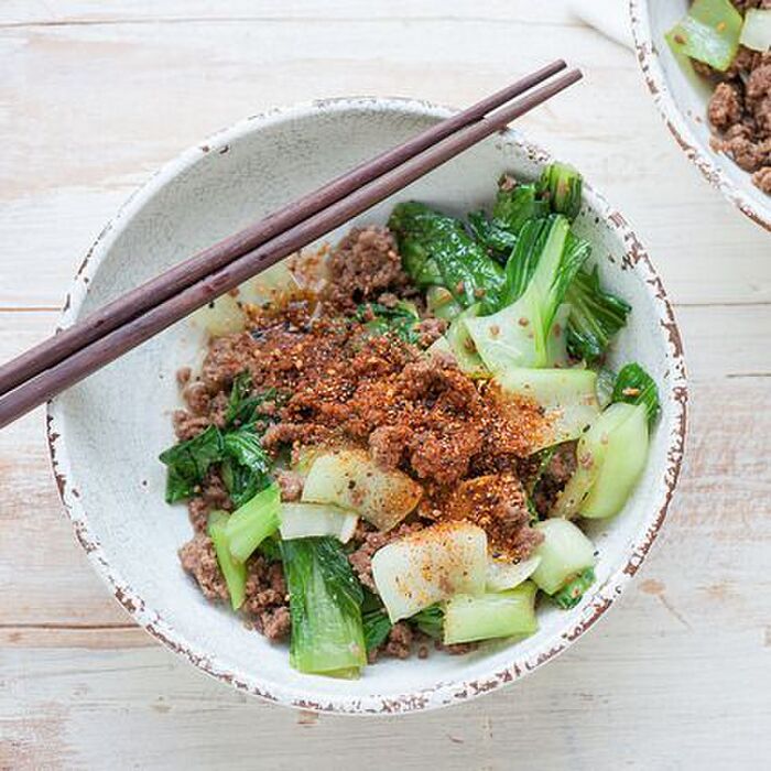 【レシピ】チンゲン菜と牛肉の七味唐辛子和え