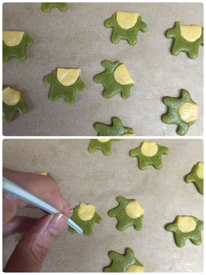 お腹にプレーン生地を入れる