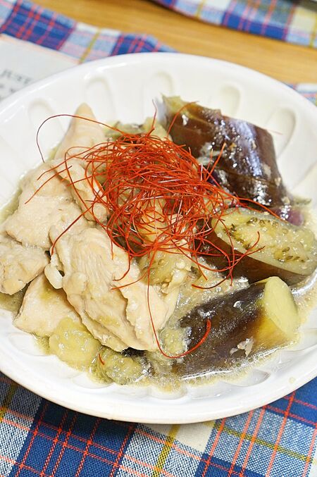 レンジ蒸しなす&ムネ肉で簡単★冷やしても美味しい塩煮物!