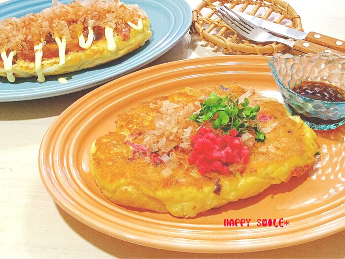 糖質OFFで夏バテ解消☆大豆粉と大和芋の油揚ボートの豆乳お好み焼き♡