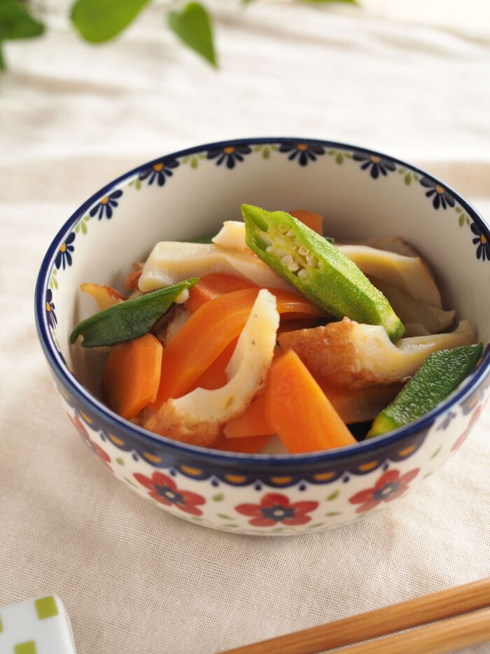 子供もおかわり♪にんじんと竹輪とオクラのこってりきんぴら