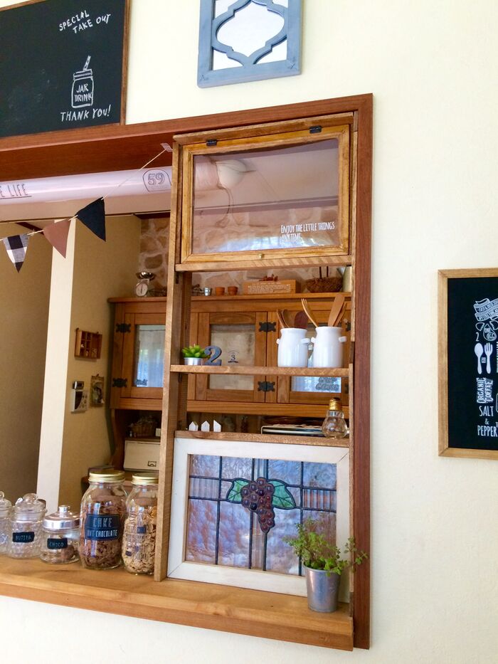 キッチンプチDIYカフェ風シェルフ♪