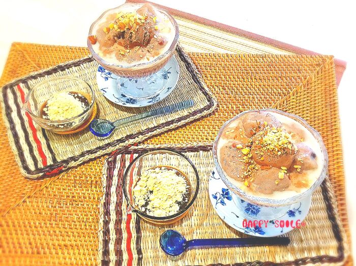 3つの材料で簡単!チョコアイスを使った豆腐団子の和のカフェスイーツ♡