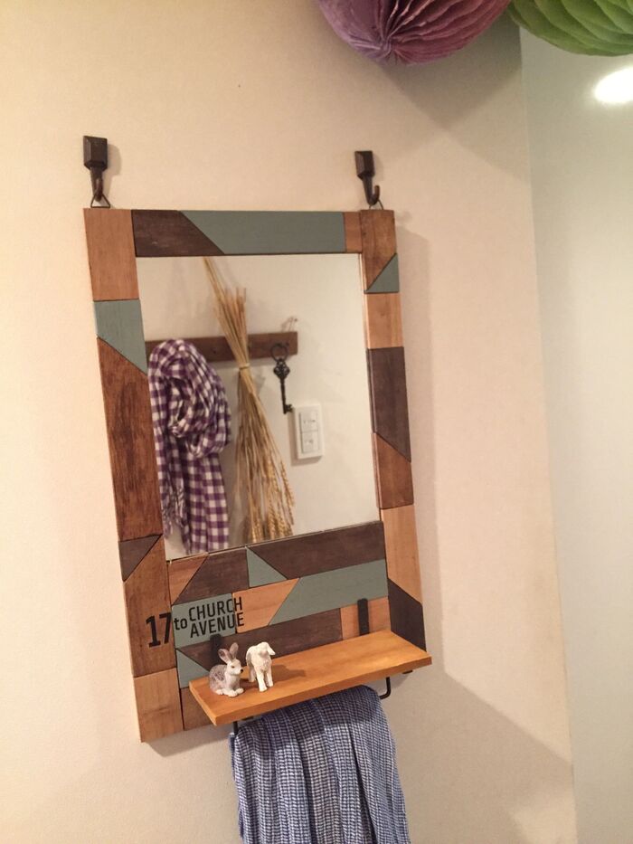 100均すのことベニヤdeスクラップウッド風ミラー