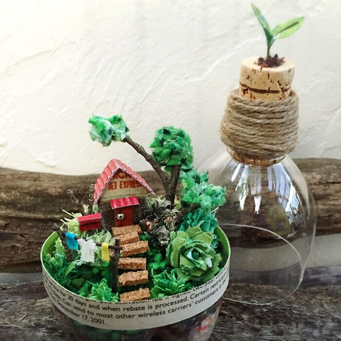 材料費0円ハギレと端材でミニチュアハウスのテラリウム