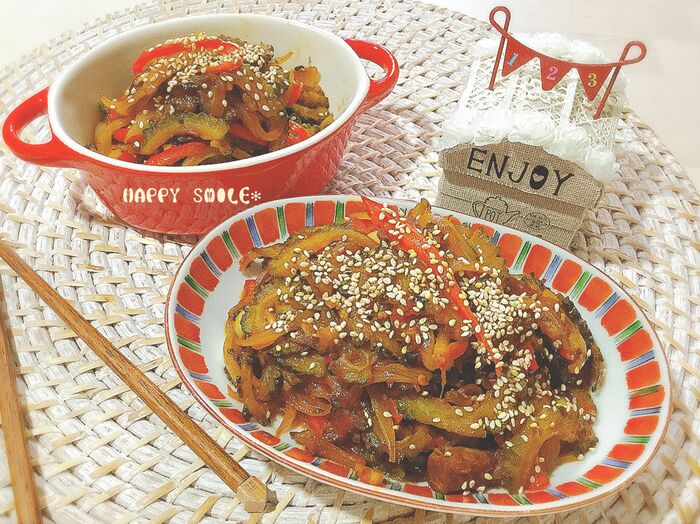 激ウマ☆癖になる味!ゴーヤとサバ味噌煮缶のピリ辛佃煮サラダ♡