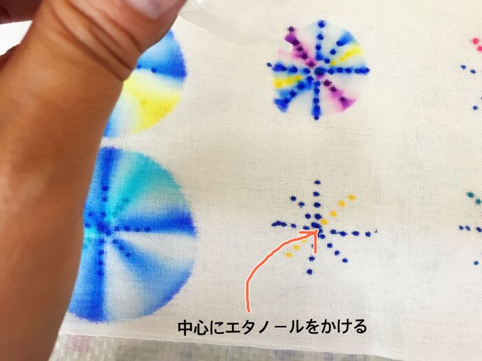 エタノールを入れたスポイドを中心にかける