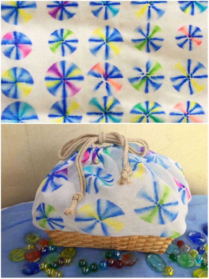 アラ不思議☆誰でもビー玉模様が作れる!マジック染めのカゴ巾着!