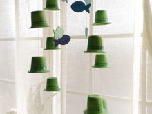 コーヒーのクリープカップとはぎれでハンドメイド可愛い常夏モビール(*^^*)