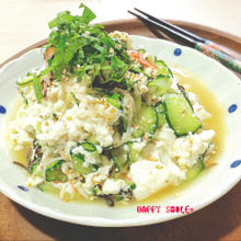 【簡単】豆腐ときゅうりの塩昆布和え(カニカマ入り)♬ で暑い夏を乗り切ろう!