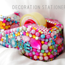 キラキラ簡単に!100均ミニテープカッターを宝石デコでリメイク!