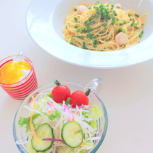 ホタテとネギのバター醤油パスタ