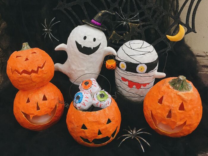 ペーパーマッシュで作るハロウィンランタン大集合☆