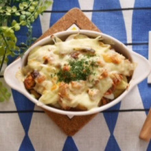 味付けは、サバ缶だけ♡ザバ味噌缶でねぎじゃがグラタン!