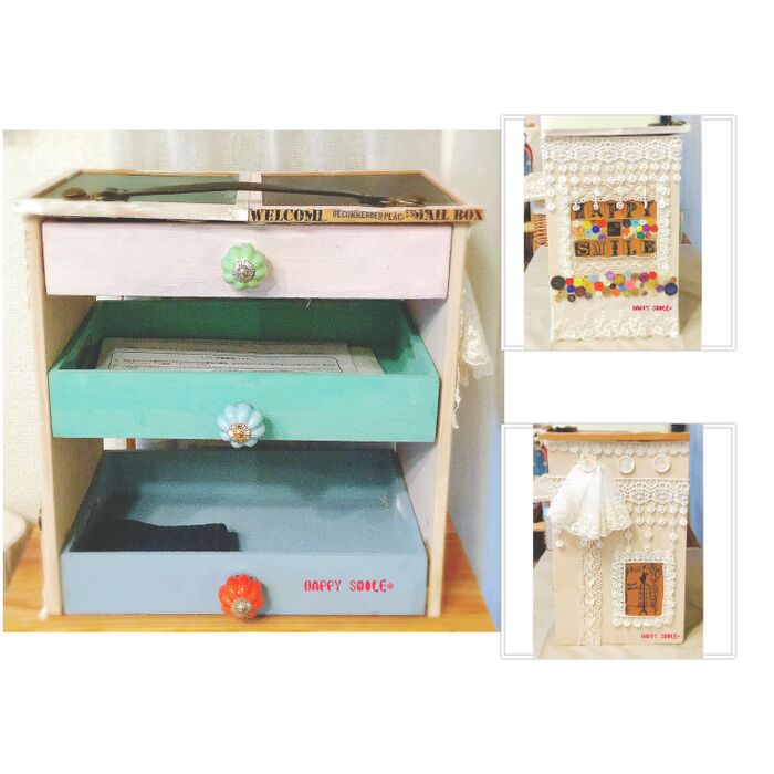 簡単!100均アイテムで作る♪引き出し付き3段ミニ棚♡