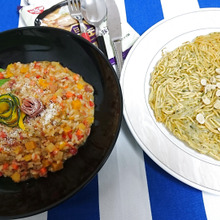 ラ王アレンジ、極上野菜たっぷりリゾットとクリスピーなギャレット添え