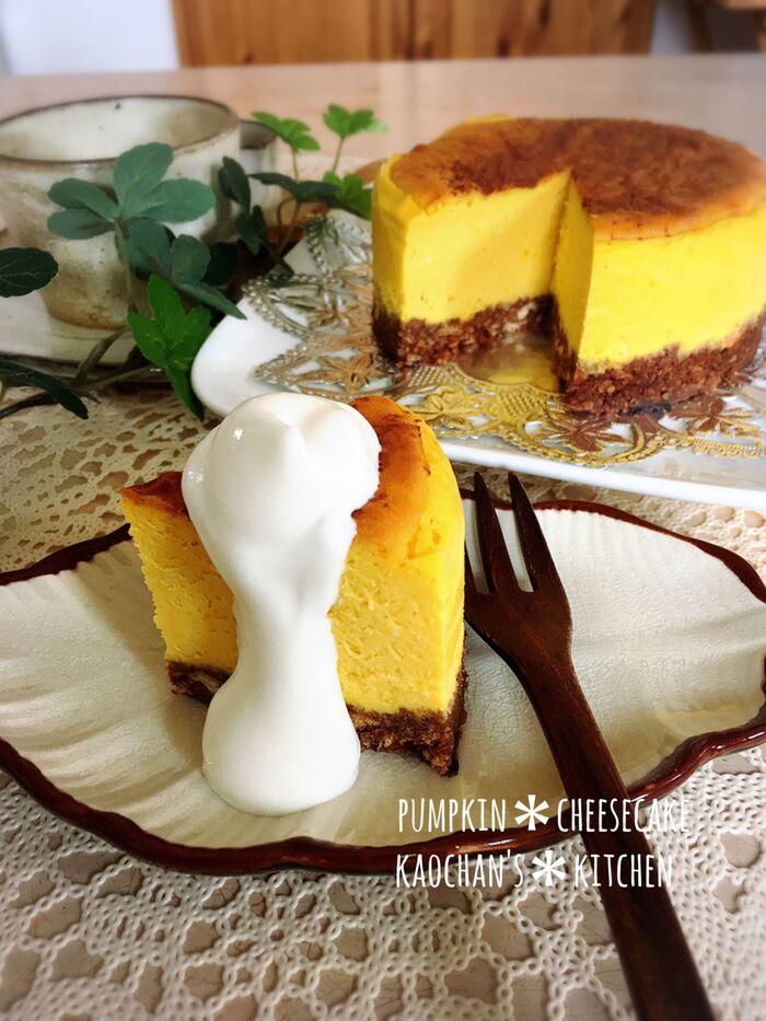 ダイソーの12cm丸型で*なめらかかぼちゃのチーズケーキ