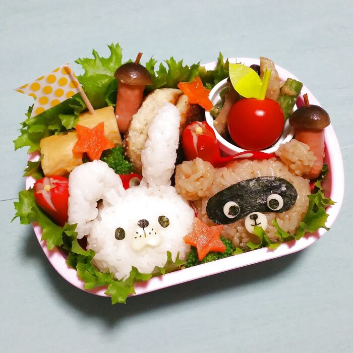 キャラ弁：うさぎとたぬきで！秋のお弁当