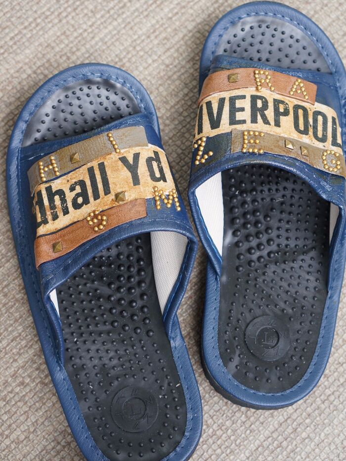 100均健康サンダルを布デコパージュで男前に簡単リメイク