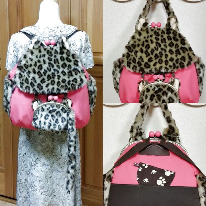 お耳としっぽがキュートな機能的ヒョウ柄リュック