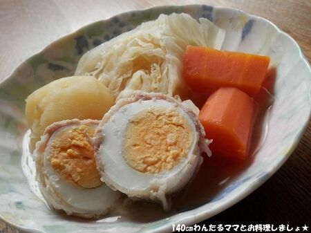 豚バラ肉巻き卵の簡単ポトフ