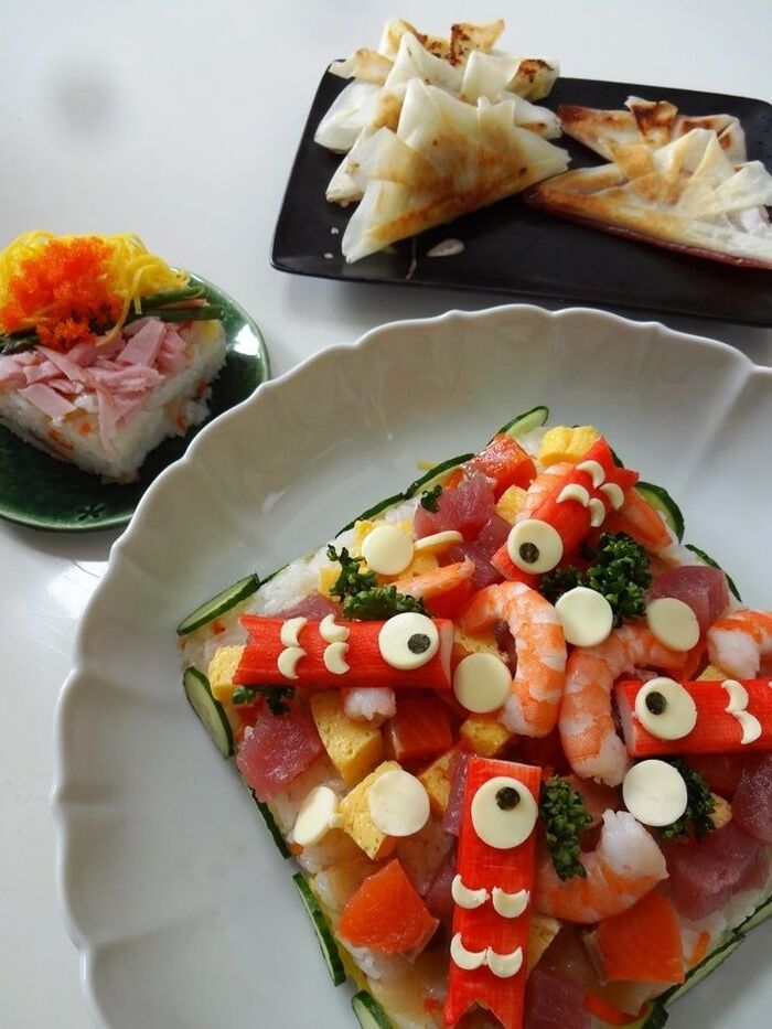 子どもの日を豪華にお祝い♪こいのぼり寿司&兜の春巻き&ケーキ