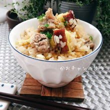 味付け失敗なし!*めんつゆで*さつまいもと豚肉の炊き込みご飯