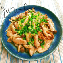 きのこたっぷり♡やわらかチキンのスタミナガリバタ醤油