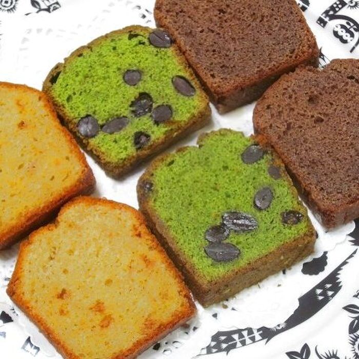 グルテンフリーなパウンドケーキ(中央⇒抹茶&黒豆パウンドケーキ)