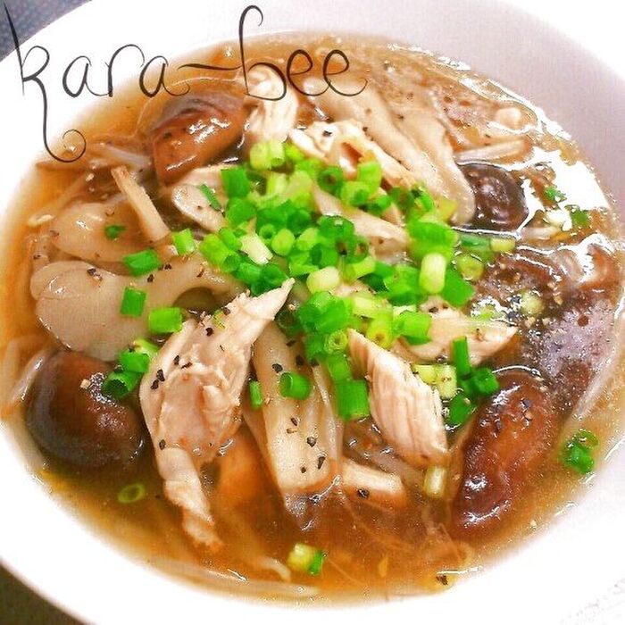痩せレシピ♡ とろみで満足! ささみときのこの中華スープ
