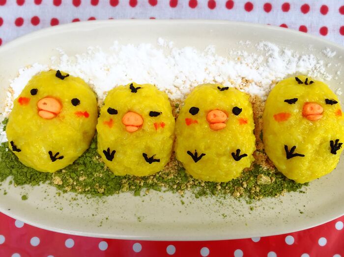 残ったもち米ご飯でキイロイトリさんおはぎ☆