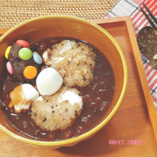 もち米雑穀で作る♪マシュマロ揚げ団子のチョコぜんざい♡