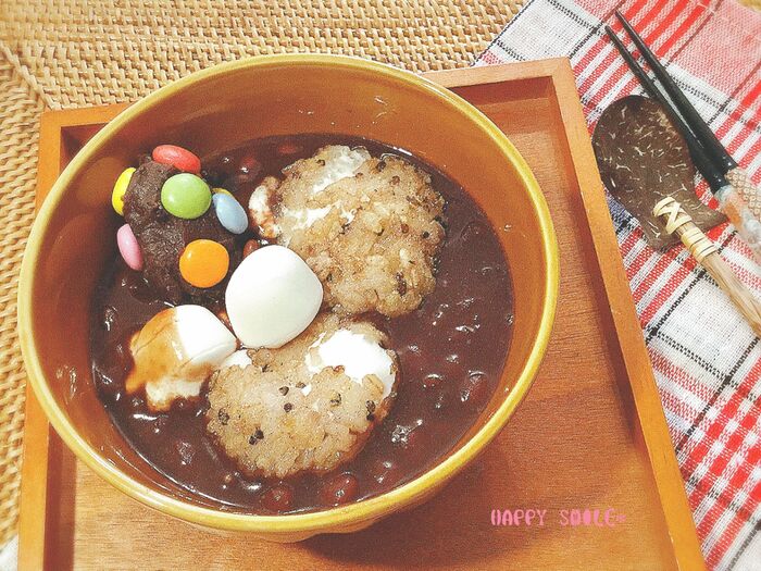 もち米雑穀で作る♪マシュマロ揚げ団子のチョコぜんざい♡