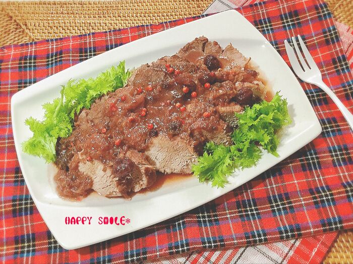 ポン酢で頂く!フルーツジャムで煮込んだローストポーク♡
