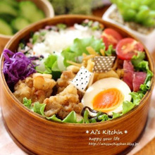 マンネリ防止の塩唐揚げでわっぱ弁当*